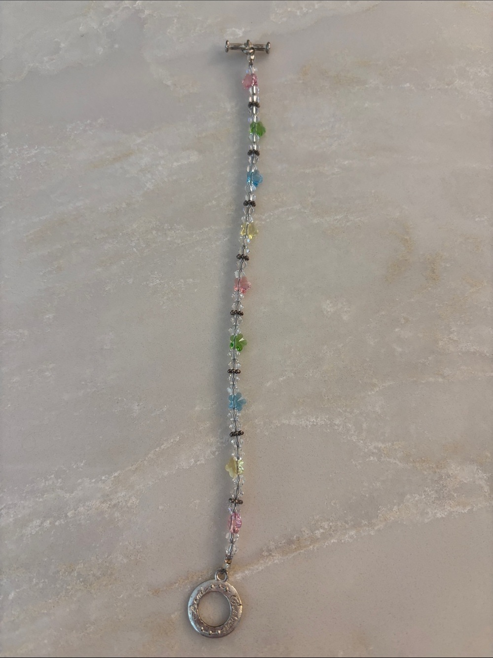 Silver Toggle Bracelet with Pastel Swarovski Flowers and Crystals